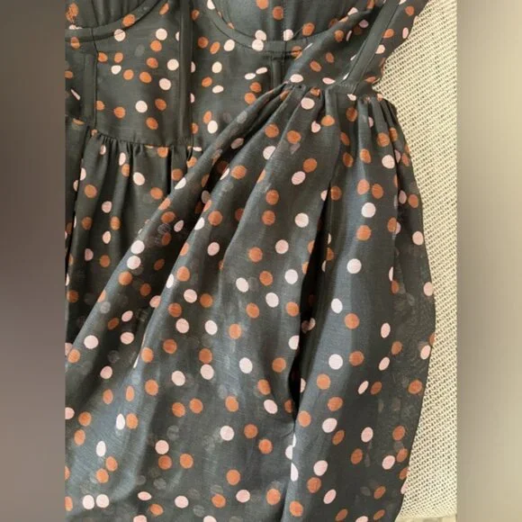 NEW Cara Cara Pheobe Midi Linen Silk Dress Stamped Dot Black US 6 UK 10 - Picture 14 of 16